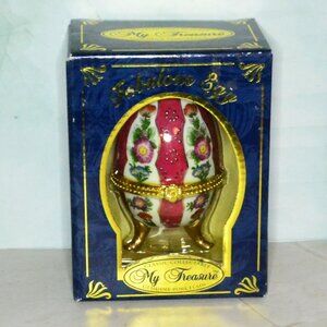 My Treasures Hand Painted Porcelain Egg Ornament Original Box Home Decor Accent